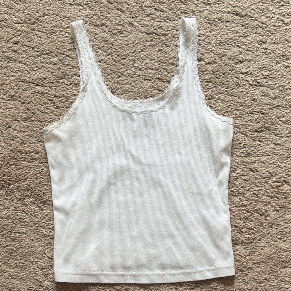White Lace Trim Tank Top